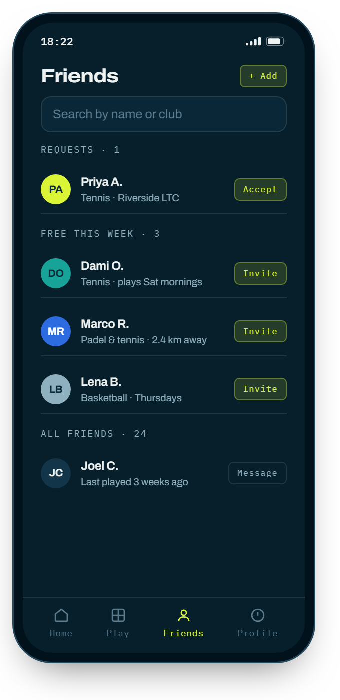Friends and nearby players list.